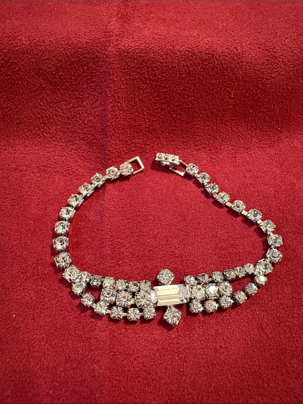 Crystal Rhinestone Bracelet - Silver Tone Vintage